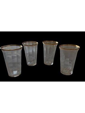 Tiffin-Franciscan Rims Of Gold Clear Juice Glasses Set Of 4 Vintage Elegant RAR